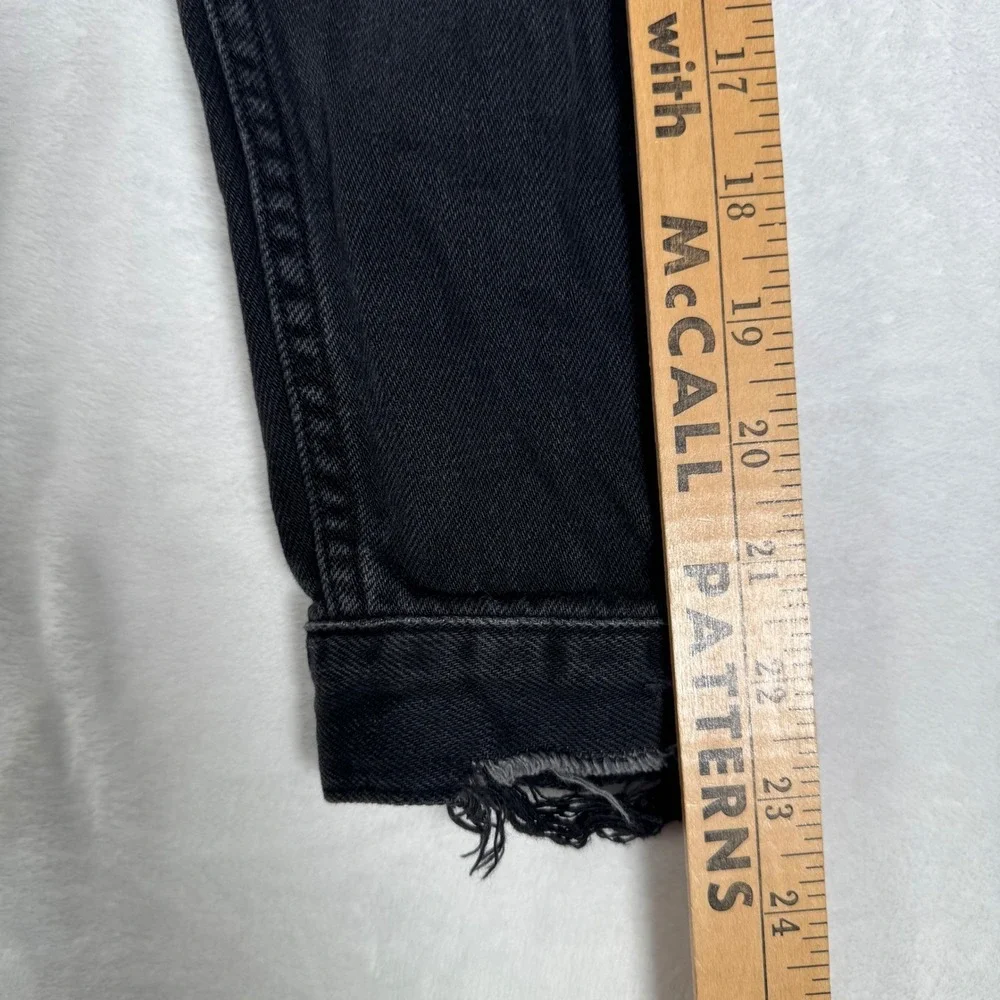 Abercrombie Black Distressed Denim Trucker Jacket‎ Raw Hem Womens M| Grunge